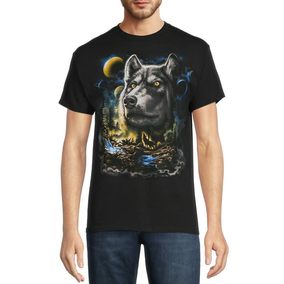 The Mountain Mens Graphic Tee Black Wolf Big Face T-shirt Adult Size
